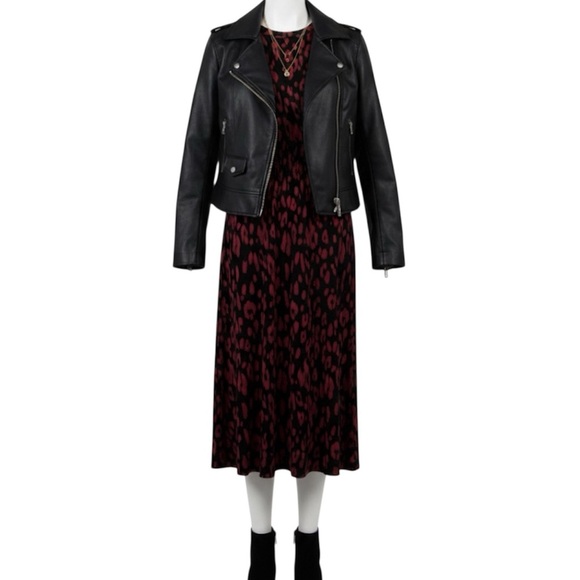 Zara Animal Print Midi Dress Sz S Red Black Leopard Plisse Date Night Pull On - Picture 1 of 9